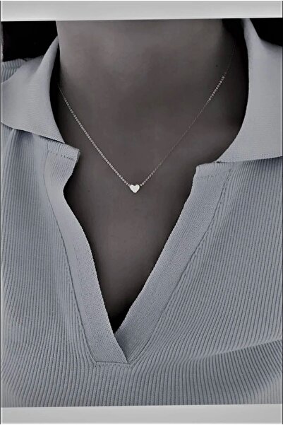 Ardinyo Minimal Kalpli Kolye Gümüş Renk Zarif Şık Dayanıklı Kalp Model Hediye