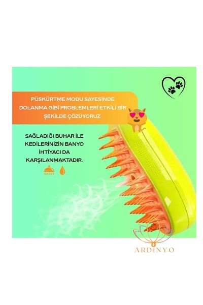 Ardinyo Buharlı Kedi & Köpek Tarağı - Yumuşak Silikon Başlıklı Kedi Tarağı Bu...