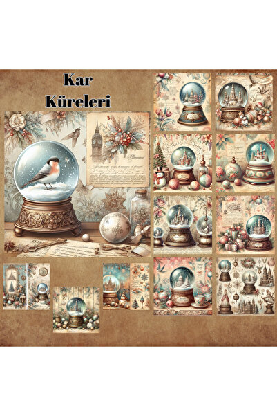 Pink Swan Craft 12 komada seta naljepnica za albume sa vintage snježnim kugla...