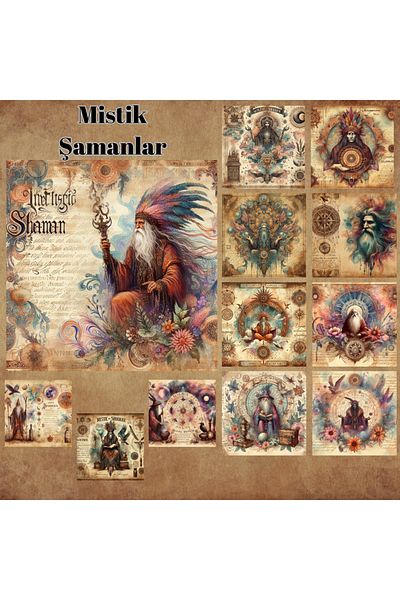 Pink Swan Craft شامان غامض عتيق - مجموعة ملصقات مخططة مكونة من 12 قطعة من سجل القصاصات