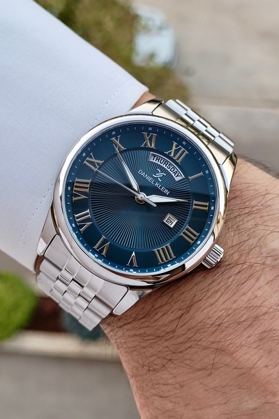 Daniel Klein Kadranı Lacivert Kordonu Gümüş Renk Takvimli 24 Ay Garantili Erk...