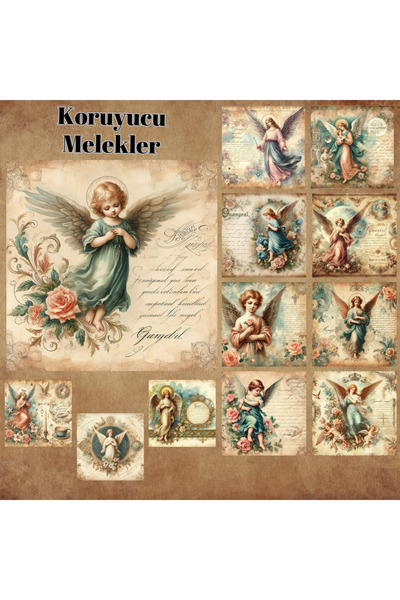 Pink Swan Craft Koruyucu Melekler Vintage 12 Adet Scrapbook Bullet Journal Ma...