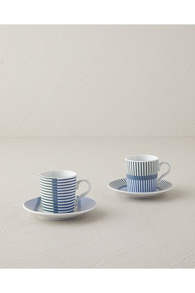 English Home Edwin Porcelain 4 Piece Coffee Cup Set for 2 People Blue-Green