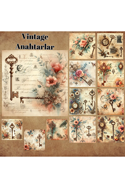 Pink Swan Craft Vintage ključevi 12 kom - Set mat naljepnica za planer, spome...