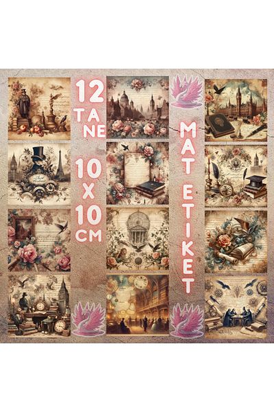 Pink Swan Craft مجموعة ملصقات مخططة مكونة من 12 قطعة من Vintage Academy Dark Scrapbook Bullet Journal