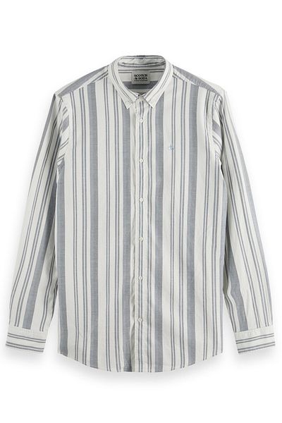 Scotch & Soda Hemd Gestreiftes Langarmhemd basic Oxford çizgili gömlek, Düğmeli-Kragen, durchgehender Kno