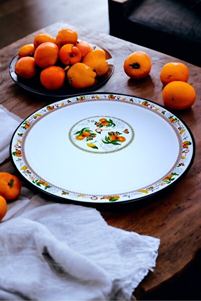 İnci Emaye رقم 70 أدوات مائدة صينية مطلية بالمينا، صينية تقديم الطعام، طاولة أرضية زنك ~68 سم