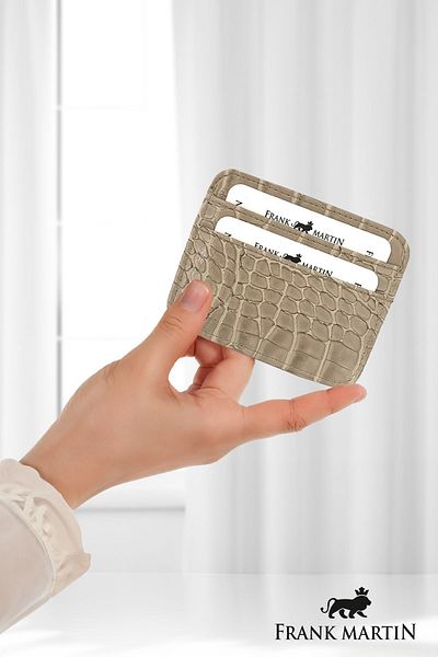 Frank Martin Original Boxed Croco Leather Slim Credit Card & Wallet with Money Compartment Lux Croco Women Card Holder