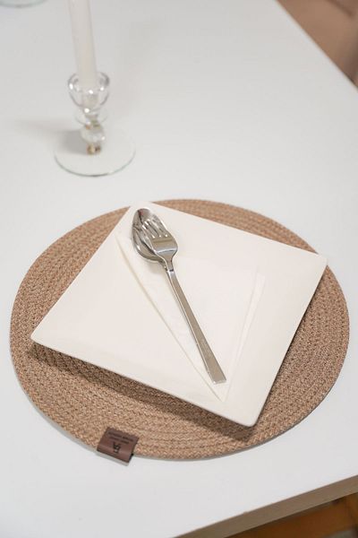 ERSU AHAT HOME DESİGN 6 Pieces Straw Look Jute Plate / American Service Lux Presentation Plate Mat Round Stylish Design
