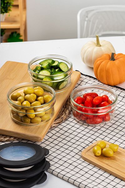 Porsima C-00266 Multi-Purpose 3-Piece Glass Bowl with Round Lid - Food Breakfast Storage Container - 350 cc