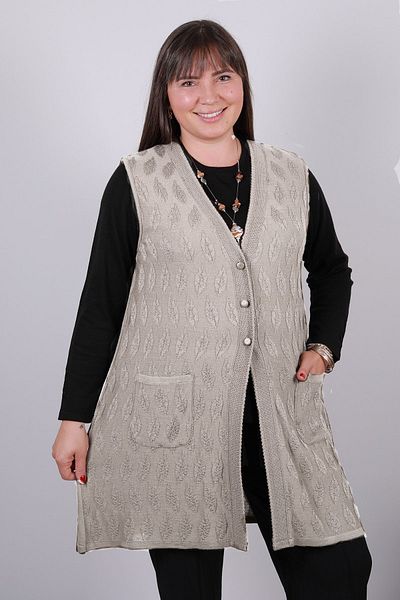 Laden Cream Colored Long knitwear HijaB Vest - Plus Size
