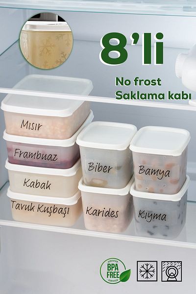 Porsima 8-Piece Multi-Purpose Deep Freezer Food Food Food Storage Set with Lid - 0.65 - 0.38 Lt
