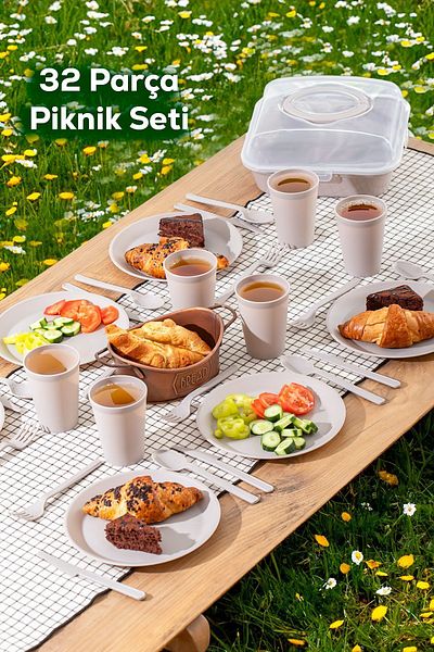 Porsima 0039 Karizma - Cappuccino Picnic Set for 6 Persons, 32 Pieces - Organizer with Bag