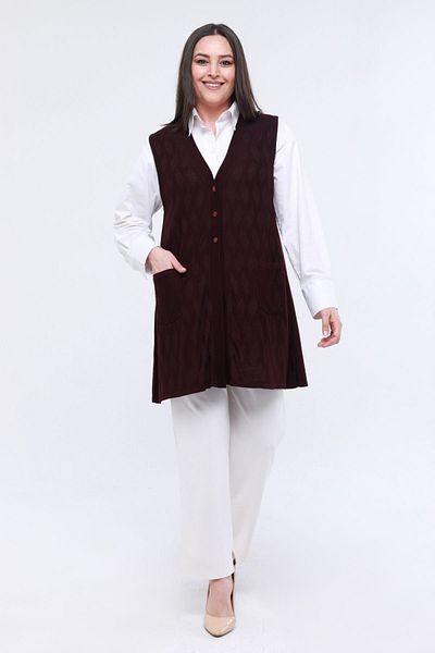 Laden Knitwear Large Size Spring Summer Long Mother Burgundy Women's Hijab Thin Vest