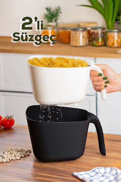 Porsima G-577 2 Pieces Plastic Strainer Multi-Purpose Pasta Fruit Vegetable Rice Washing Strainer