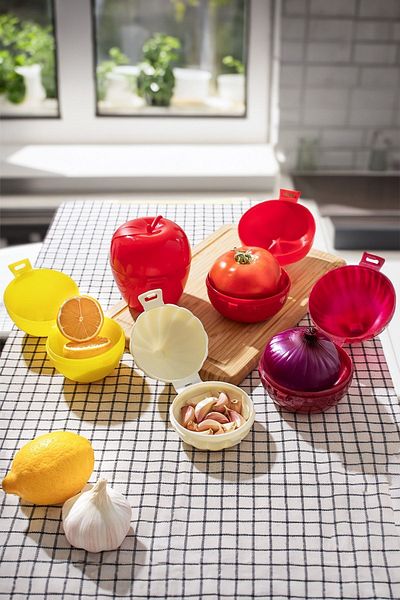 Porsima L-00393 5-Piece Lock Lid Tomato Onion Lemon Garlic Apple Vegetable Storage Container Set