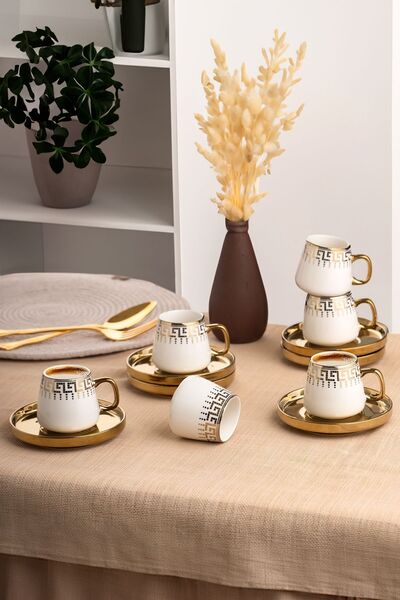 Porsima YDY-0825 Set de căni de cafea turcească din porțelan aurit - 12 bucăți pentru 6