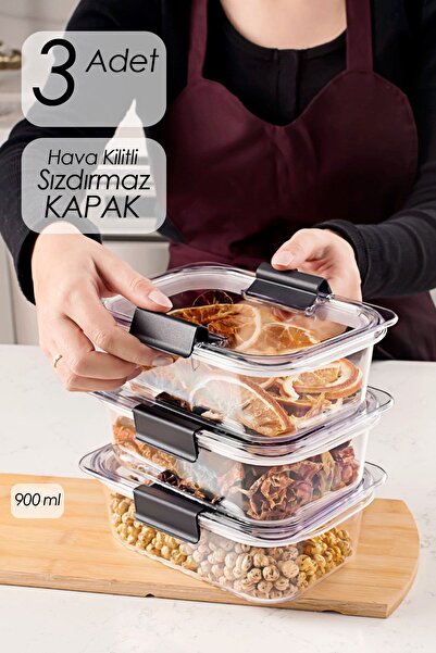 Porsima Org-130 3'lü Kristal Hava Aldırmaz Saklama Kabı-meyve & Sebze Saklama...