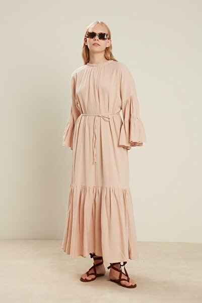 Manuka Cotton Crinkle Flounces Dress Salmon