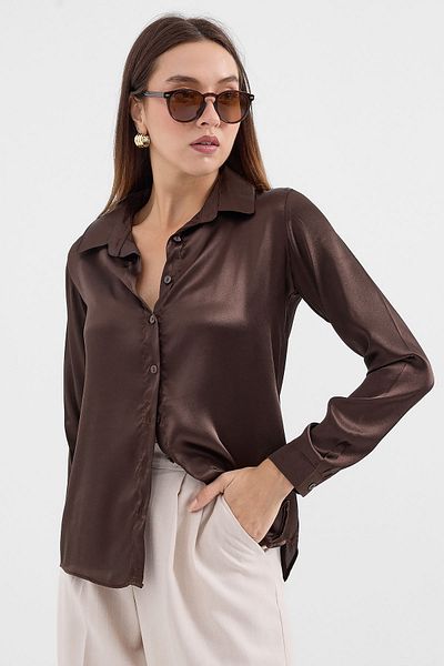 Bigdart 3964 Lightly Flowing Satin Shirt - Brown