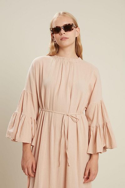 Manuka Cotton Crinkle Flounces Dress Salmon
