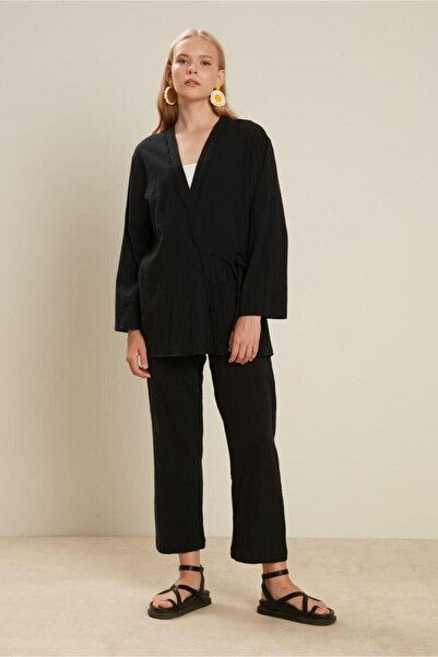 Manuka COTTON CRINKLE TROUSERS BLACK