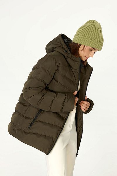 QAWWA Women's Khaki Puffer Jacket - Lined, Hooded and Windproof