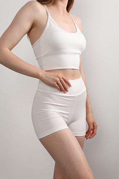 missmaral High Waist Ecru Women's Sports Mini Shorts Boxers and Bustiers - Padded Rope Strap 3080