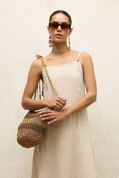Manuka Mini-Tasche aus natürlichem Stroh – gestreift