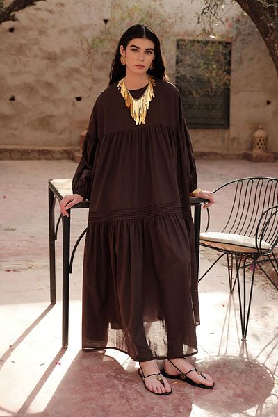 Manuka Braunes Oversize-Kleid mit Kordelzug