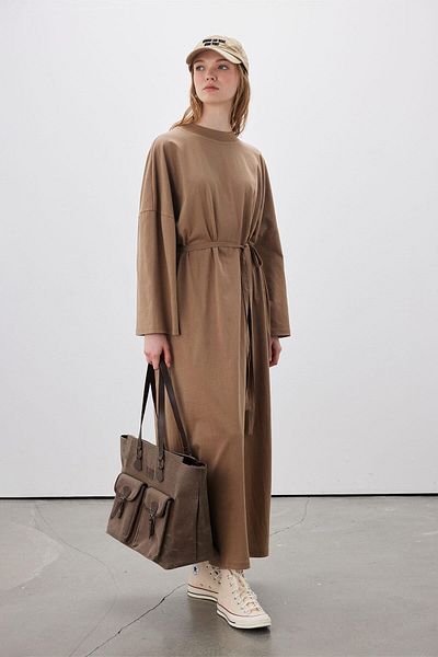 Manuka Oversized Μακρύ Casual Φόρεμα Καφέ