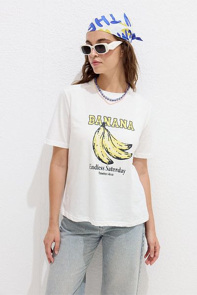 Manuka T-Shirt mit Bananen-Print und Nähten