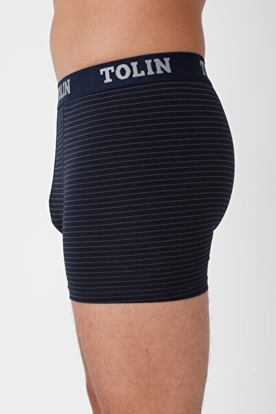 TOLIN Ανδρικό σετ μπόξερ 3 τεμαχίων από βαμβακερό λύκρα με ρίγες σε μπλε ναυτικό 4147-06