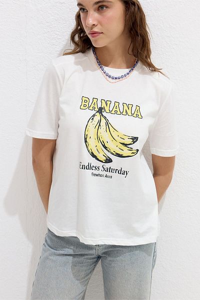 Manuka T-Shirt mit Bananen-Print und Nähten