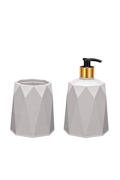 elifplastik Geo Set 2 Liter Liquid Soap Dispenser Toothbrush Holder (plastic-white)