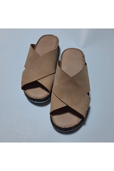 KAPAR Μπεζ χρώμα 100% γνήσιο δέρμα - Άνετες παντόφλες χωρίς ραφές και με φαρδιά ζώνη
