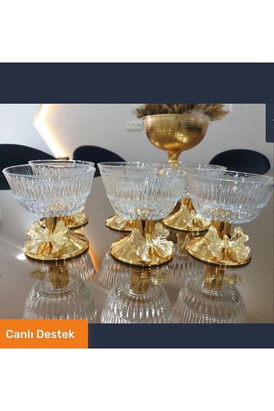 Elzem 6 Piece Gold Footed Glass Sugar Bowl Snack Bowl Presentation Butterfly Model Spice Bowl