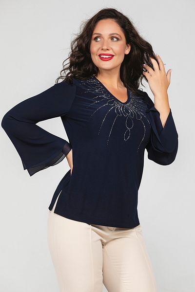 MİYORO Plus Size Women's Blouse with Stone Detail on the Collar