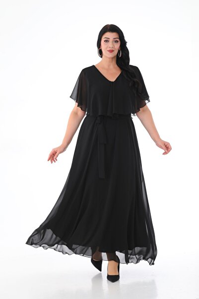 KIRIŞIK Rochie de seară elegantă, cu decolteu în V, cu pelerină - Sparkle Chi...