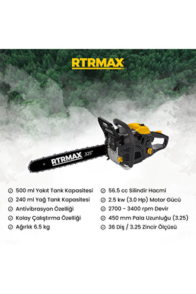 Rtrmax Rtm960 Benzinli Ağaç Motoru 45 Cm Pala 56,5 Cc