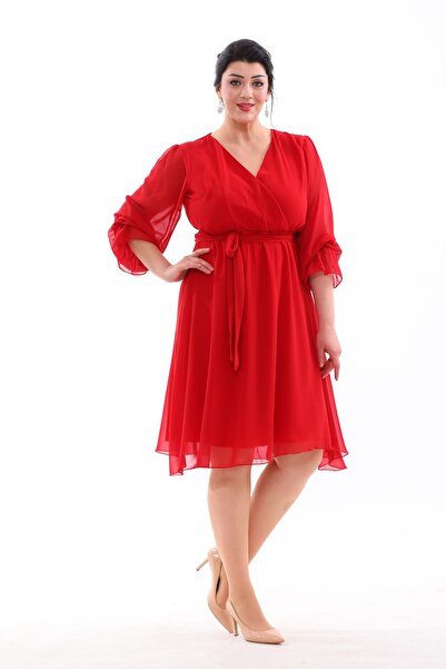 IŞILTI Midi Length Double Breasted Collar and Elastic Sleeve Detailed Evening Dress - 3086