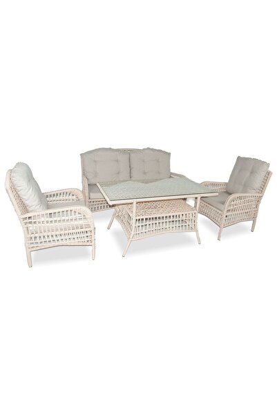 VAVRATTAN Lady Rattan Bahçe Takımı Keten 2+1+1+sehpa
