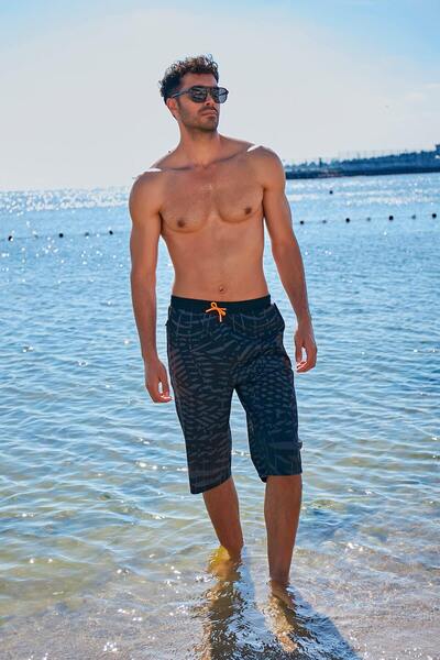 Marina Siyah Desenli Erkek Şort S2361