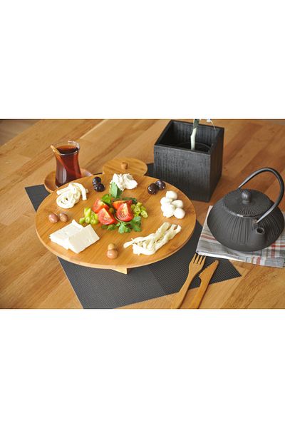Bambum Rafael Natural Bamboo Round Cake and Cake Stand - 30x9 cm