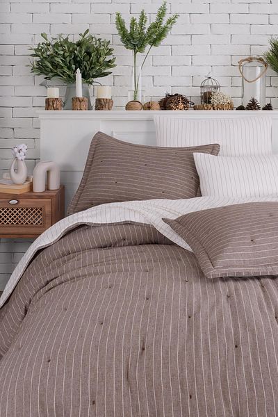 İyi Geceler İstanbul soft Dreams Brown Colored Double Natural Bedspread set