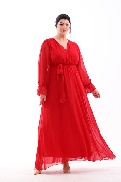 IŞILTI Evening Dress Crossbody Collar Sleeve Ends Rubbered Long Size Large Size Evening Dress 3085