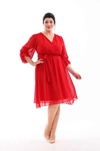 IŞILTI Midi Length Double Breasted Collar and Elastic Sleeve Detailed Evening Dress - 3086