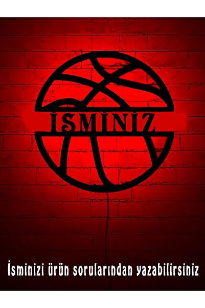Mony Tasarım Isimli Basket Topu Led Işıklı Tablo, Çocuk Odası Aydınlatma Lamba