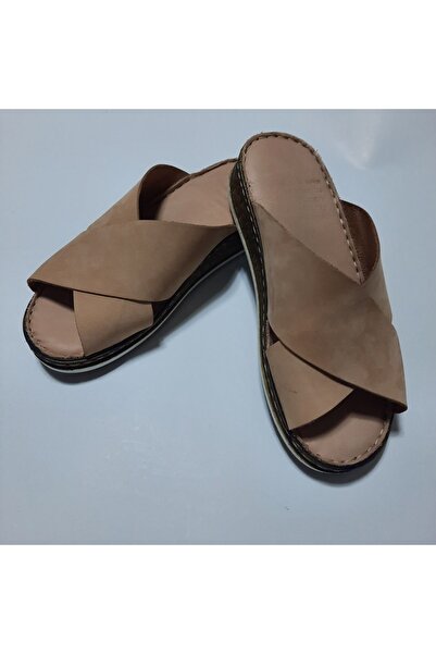 KAPAR Μπεζ χρώμα 100% γνήσιο δέρμα - Άνετες παντόφλες χωρίς ραφές και με φαρδιά ζώνη