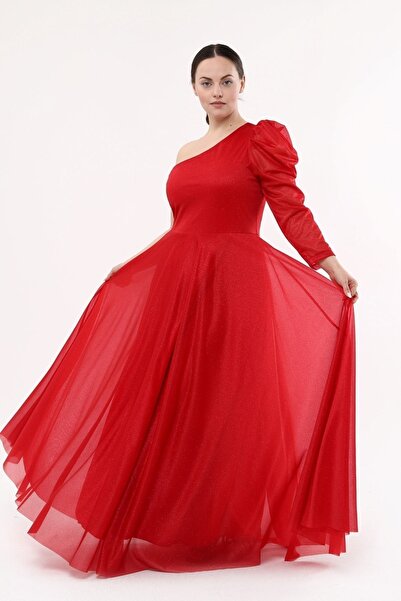 KIRIŞIK Shoulder Low-cut Glitter Tulle Evening Dress